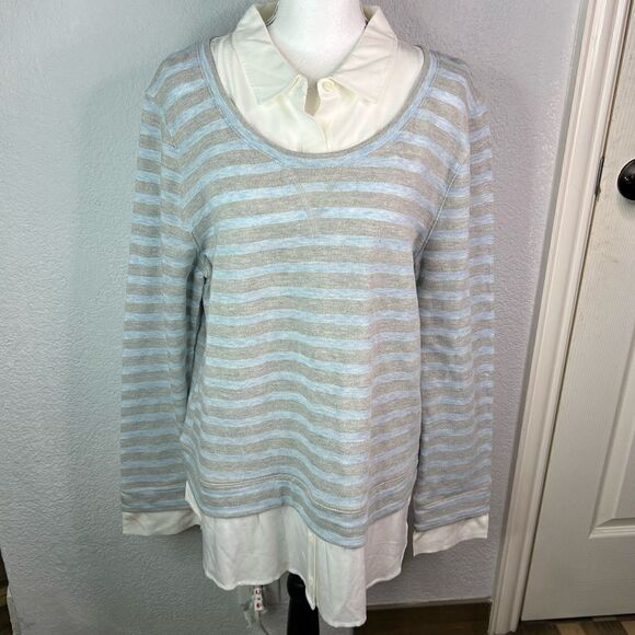 New! Tommy Hilfigure Knit Pullover Gray/Blue/White Women’s Sweater Sz XL - Picture 2 of 13